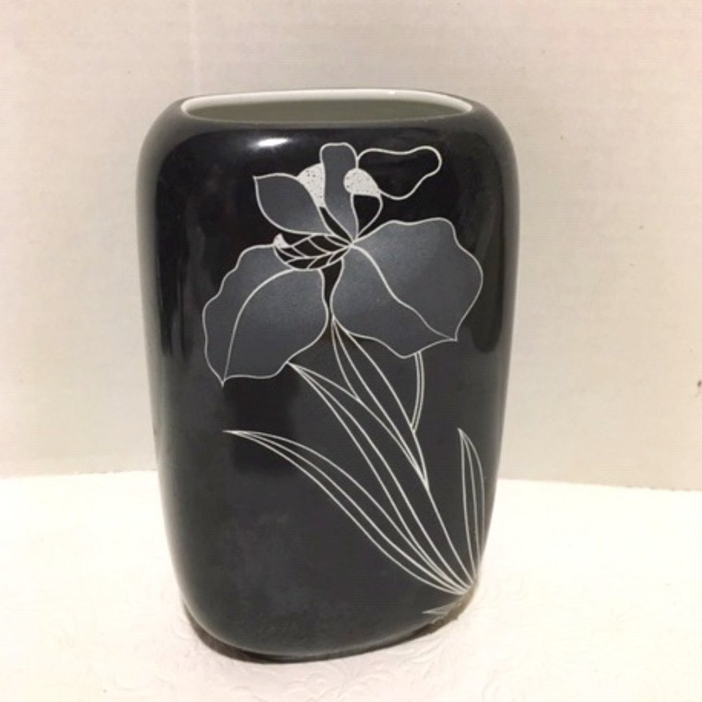 Vase Scherzer Bavaria Porcelain Vintage 80s Black, Gray, White 7"Tall